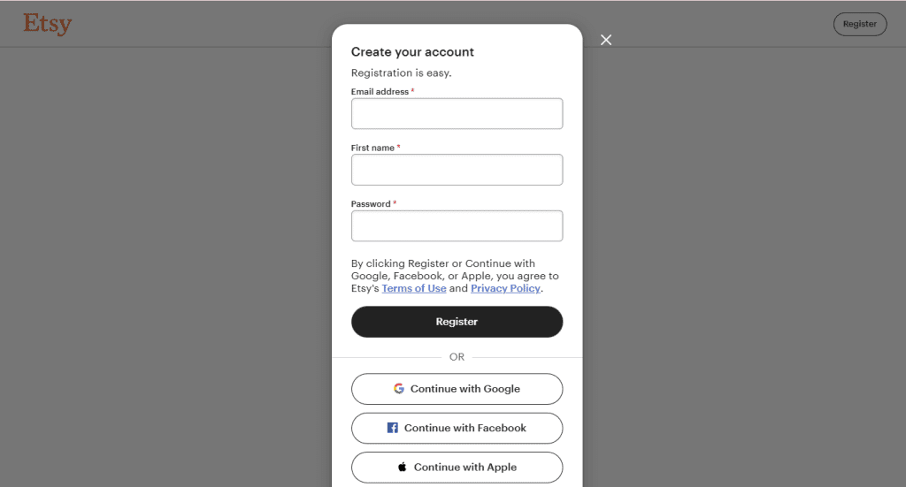 Etsy Registration