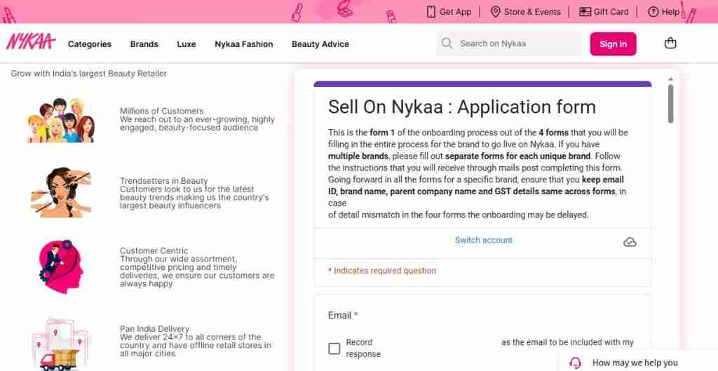 nykaa seller application form