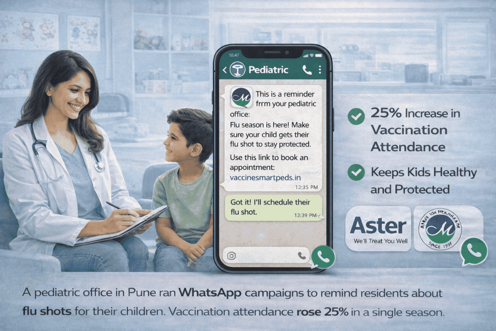 WhatsApp chatbot reminding parents about child flu vaccination as part of pediatric preventive care campaign