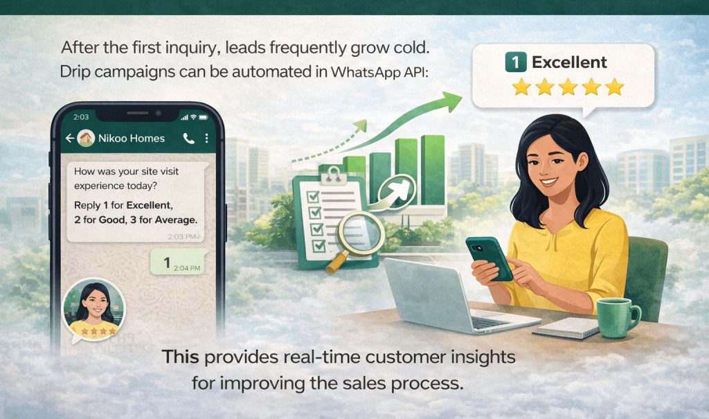 WhatsApp feedback survey sent to real estate buyer after site visit to collect customer experience