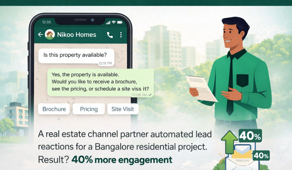 WhatsApp chatbot instantly responding to real estate property inquiry and qualifying leads automatically