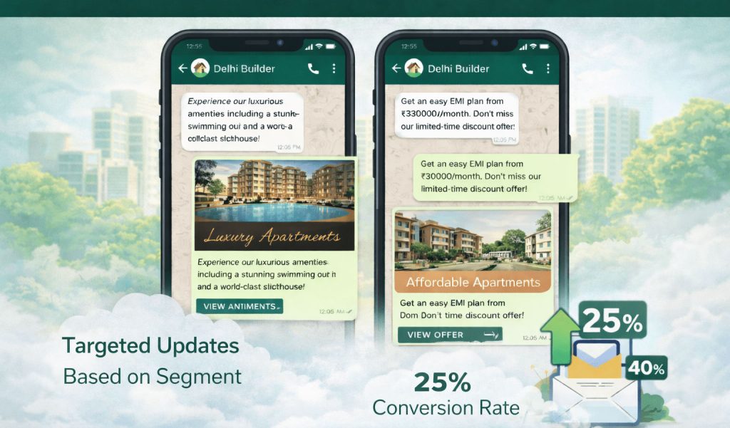 Targeted WhatsApp messages sent to luxury and affordable apartment buyers based on preferences